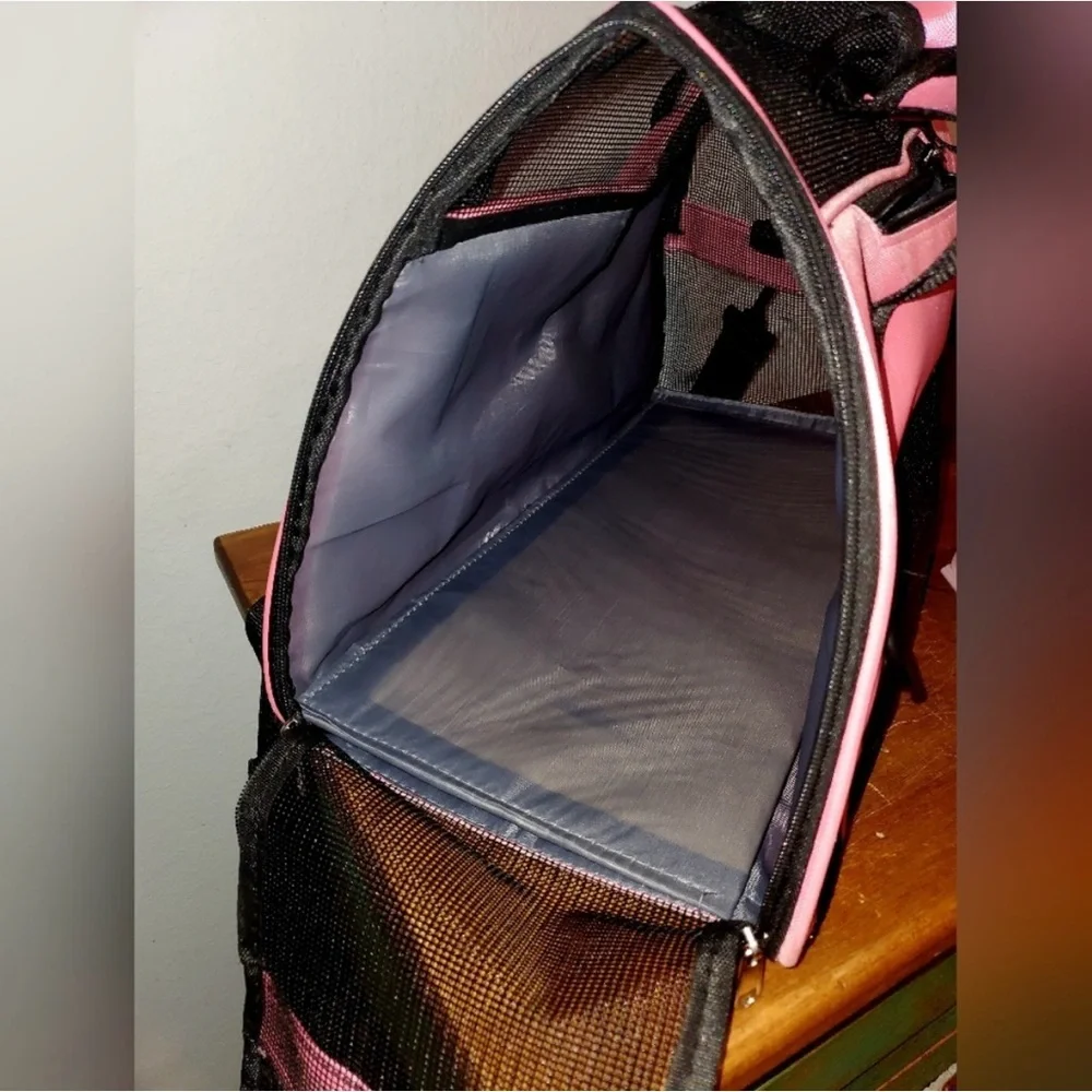 Collapsible Pink Travel Pet Carrier & Bowl Set